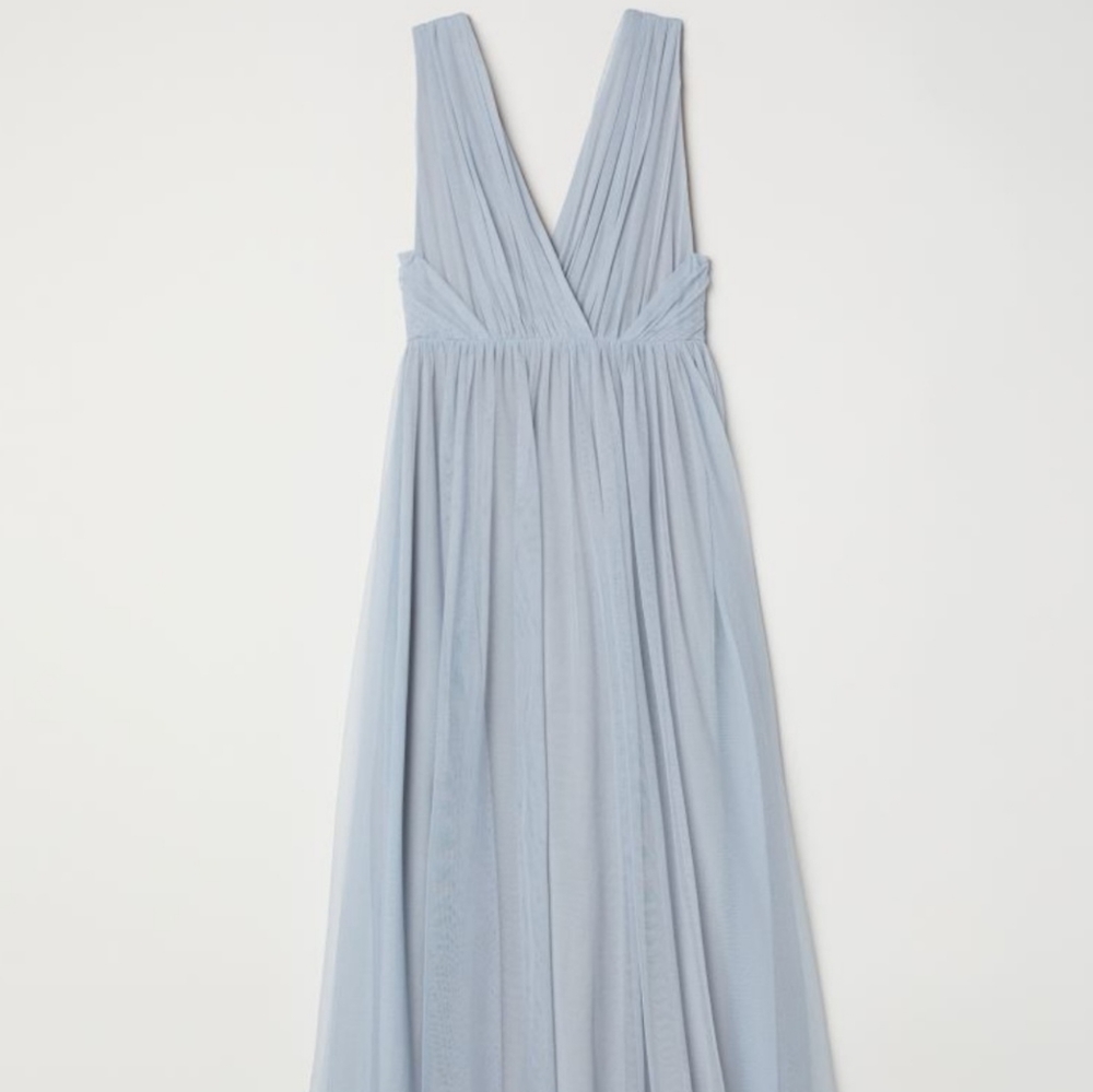 Light blue, floor length mesh dress